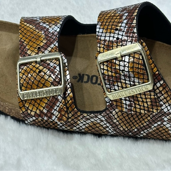 Birkenstock Arizona Sandals Python 2 Straps Brown Microfiber Snake Print Animal - Picture 5 of 15